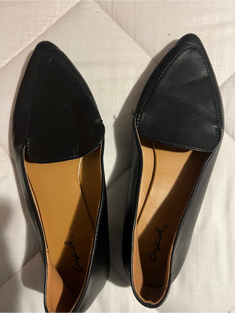 Qupid Black Pointed-Toe Slip-On Loafers